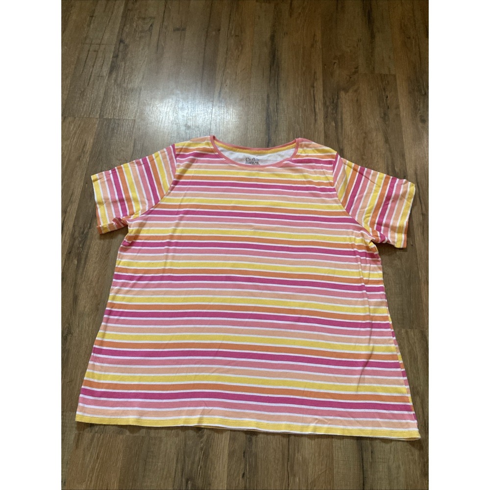 Womens Croft & Barrow 1X Pink Striped T-Shirt Classic Tee Bright Colorful Cotton